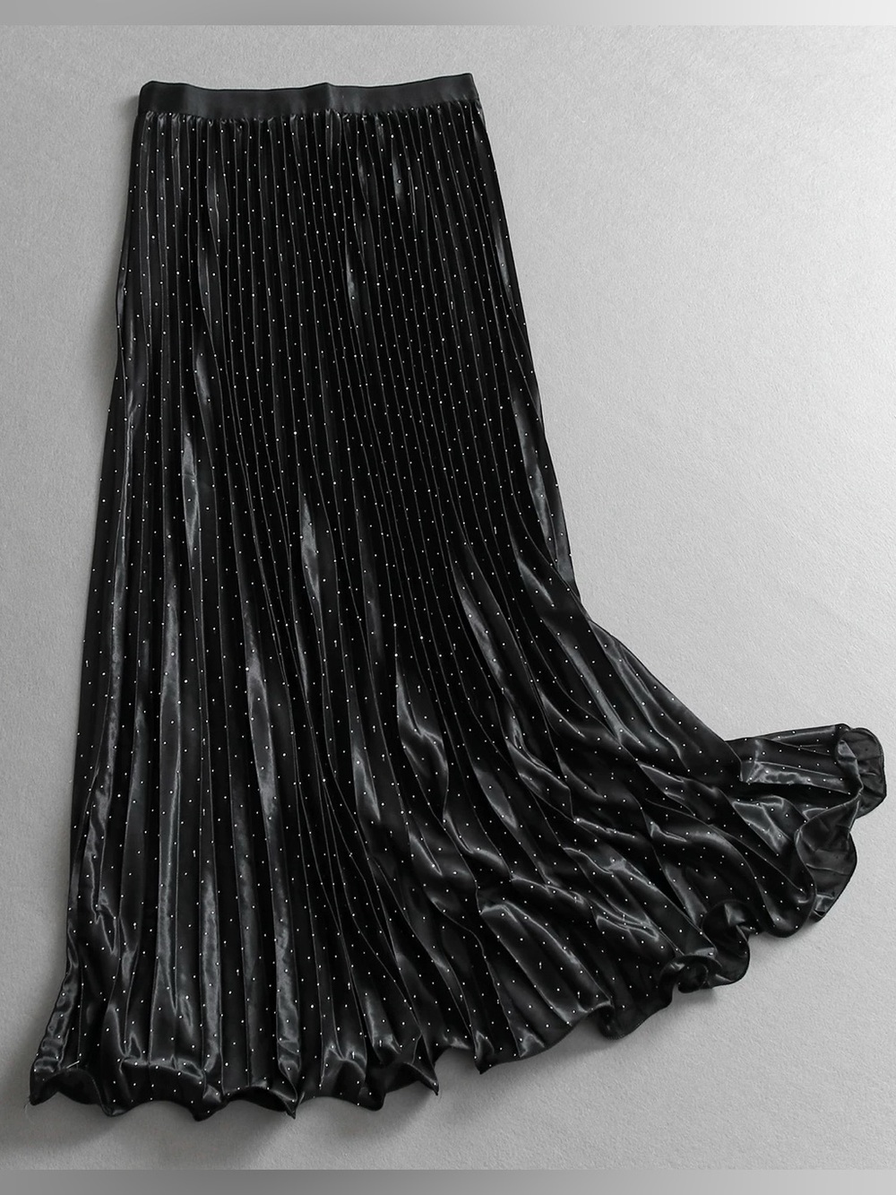 Black Pleated Maxi Skirt with Sparkle Accents